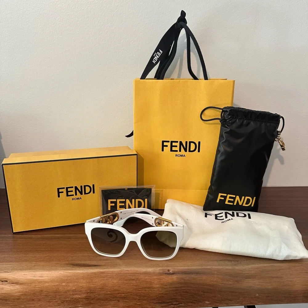 Authentic FENDI Square Acetate-frame Sunglasses in White - Like New